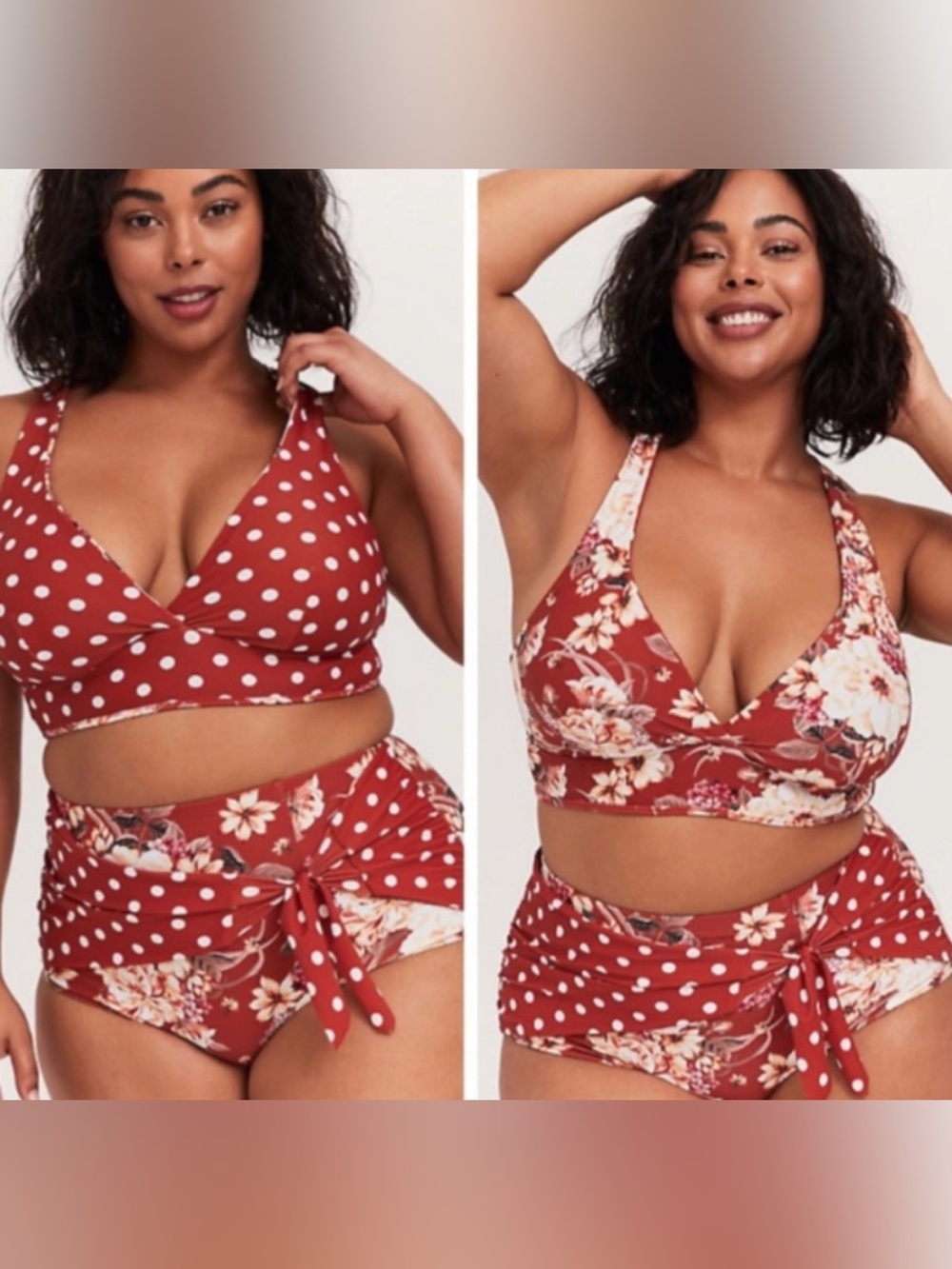 torrid Rust Polka Dot & Floral High-Waist Bikini Set